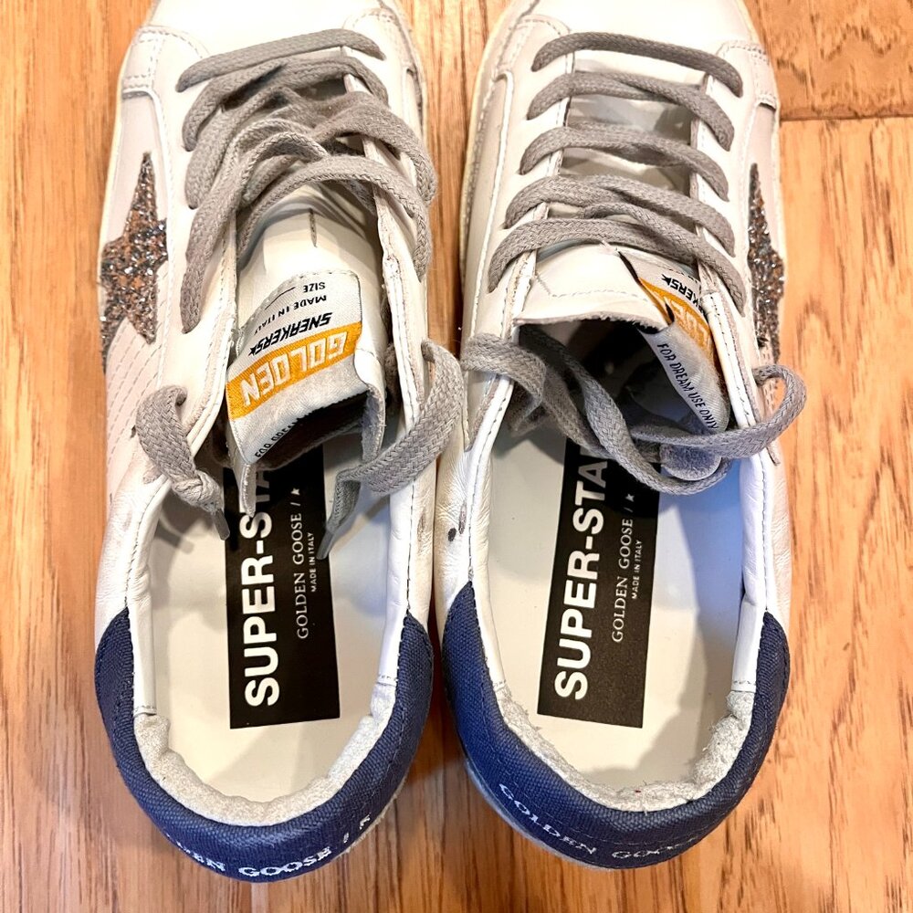 NWB Golden Goose Private Edition SuperStar Sneakers EU 38 Silver Glitter Star - Picture 5 of 11